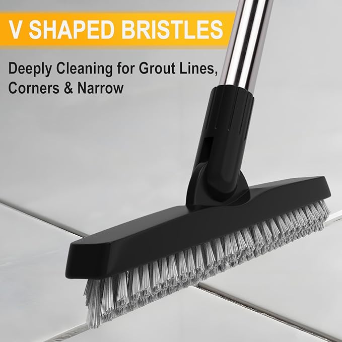 ITTAHO 2 Pack Grout Brush with Long Handle, Swivel Cleaning Grout Line Scrubber - Extendable Durable Handle Grout Cleaner Brush for Bathroom,Tile,Baseboard,Walk in Shower,Corner & Narrow Space (Black)