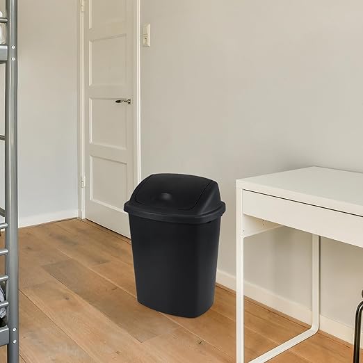 10 Gallon Plastic Swing Top Trash Cans, 4-Pack Garbage Cans with Swing Top Lid, Black