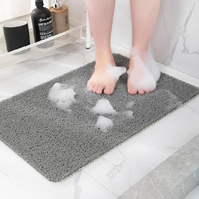 Non-Slip Bathtub Mat, 2 Pack Anti Slip Shower Mat, Fast Drying Bathtub Mats, Foot Scrubber Mat, Anti Slip Mat for Tub, Floor, Bathroom, Kitchen, Home, Hotel (Grey 24"×16"+24"×16")