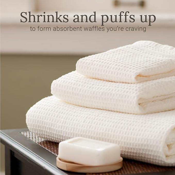 GILDEN TREE Waffle Towel Set Quick Dry Thin | 2 Bath Towels | 2 Hand Towels | 2 Washcloths, Classic Style (Cream)
