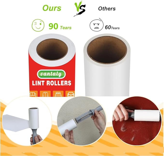 Pet Hair Lint Rollers, 3 Pack, 90 Sheets Each– Reusable Sticky Roller for Pet Hair, Cat & Dog Hair Remover, Lint Remover, Pet Hair Remover for Furniture, Clothing & Cars