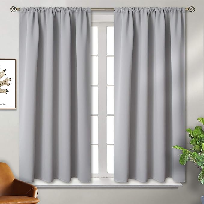 BGment Light Grey Blackout Curtains 54 Inches Long for Bedroom - Rod Pocket Thermal Insulated Drapes for Living Room Short Window Darkening Privacy, 42 x 54 Inch, 2 Panels