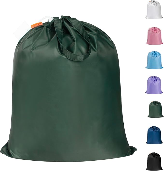 Polecasa Small Heavy Duty Laundry Bag with 130gsm Tear Resistant Fabric and Handles, Easy to Carry Durable Dirty Clothes Drawstring Bag, Perfect for College Dorm, Travel 21”x24”, Green