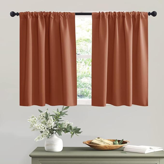 RYB HOME Blackout Curtains for RV Camper Windows, Privacy Thermal Insulating Mini Curtains & Drapes for Bedroom Bathroom Basement Kitchen Door Window Cover, W 42 x L 36 inch, Burnt Orange, 2 Panels