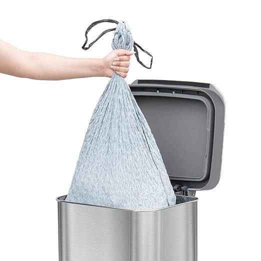 Glad Stainless Steel Step Trash Can, Series 2 with Clorox Protection - Large Metal Kitchen Garbage Bin with Soft Close Lid, Foot Pedal and Waste Bag Roll Holder, 13 Gallon