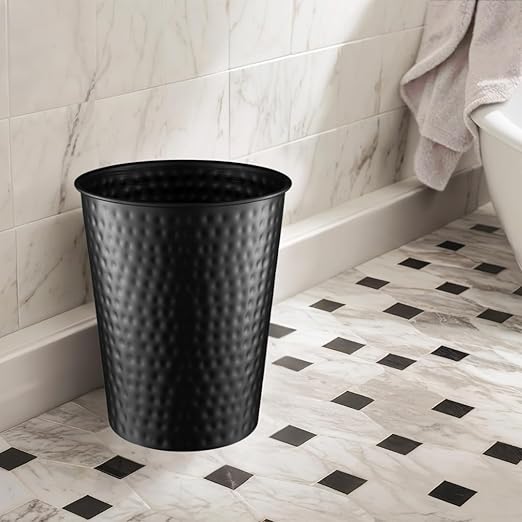 Monarch Abode Black Hand Hammered Metal Wastebasket for Home Office Bedroom, Decorative Waste Basket, Modern Bathroom Garbage Can, Durable & Decorative Trash Bin, Black Bathroom Trash Can