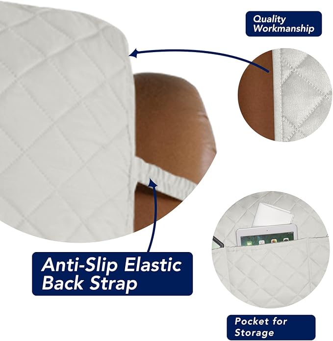 PureFit Reversible Quilted Sofa Cover, Water Resistant Slipcover Furniture Protector, Washable Couch Cover with Non Slip and Elastic Straps for Kids, Dogs, Pets (Oversized Recliner, Ivory/Ivory)