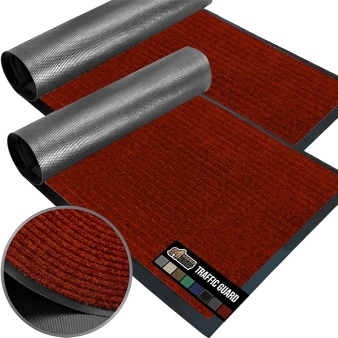 GORILLA GRIP Traffic Guard Door Mat, 2 Pack, Heavy Duty Waterproof Doormat, Commercial Office Space Welcome Mats, Stain and Fade Resistant, Low Profile, Strong Rubber Backing, 29x17, Red