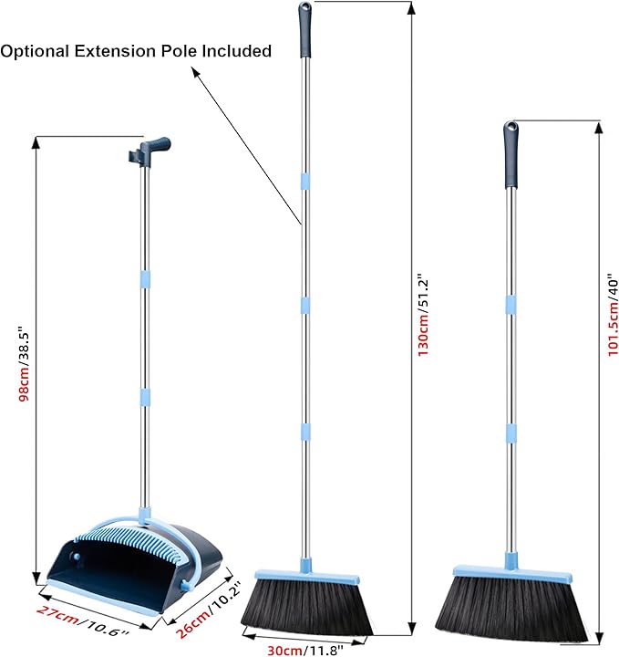Broom and Dustpan Set for Home 2025 Indoor Outdoor Broom with Dustpan Combo Set Upright Dust Pans with Long Handle Angle Broom for Kids Garden Pet Hair Lobby Wood Floor Kitchen