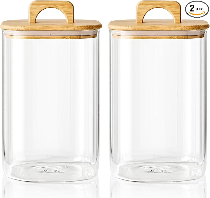 Sweejar 4 qt Large Jars with Bamboo Lids, 1 Gallon Glass Candy Jar with Lid, Sugar/Flour Storage Containers, 128 oz Big Glass Canisters with Airtight Lid, 2 Pack