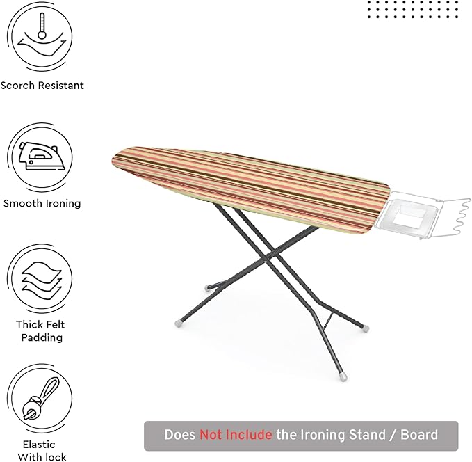 Encasa XO Ironing Board Cover and Pad - Thick 4mm Felt, Heat & Scorch-Resistant, Fits Medium Boards 42"x14", Elastic Bungee Cord Tightening, Easy Fit, Stain-Safe Dye, Multistripe