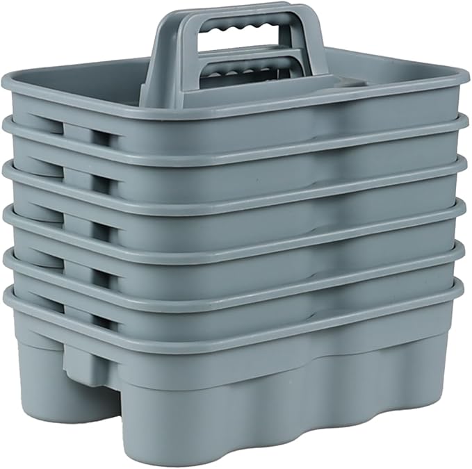 6 Pack Plastic 2 Compartments Cleaning Supplies Caddy, Commercial Carry Caddy Organizer with Handle, Gray