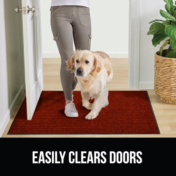 GORILLA GRIP Traffic Guard Door Mat, Heavy Duty Welcome Mats, Commercial Office Space Doormat, Waterproof, Fade Resistant, Strong Rubber Backing, Low Profile, Shoe and Boot Scraper, 35x23, Red