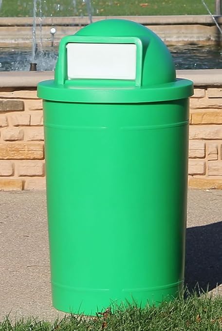 55 Gallon Round 100% Recycled Plastic Heavy Duty Outdoor Trash Can with Push Open Dome Lid and Internal Liner - Green