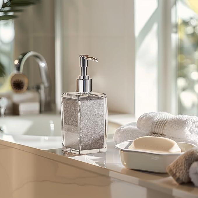 Pink Soap Dispenser with Refillable Plastic Pump for Bathroom Sink or Kitchen Counter, Ideal for Hand Soap, Liquid Soap, Dish Soap, or Lotion Use