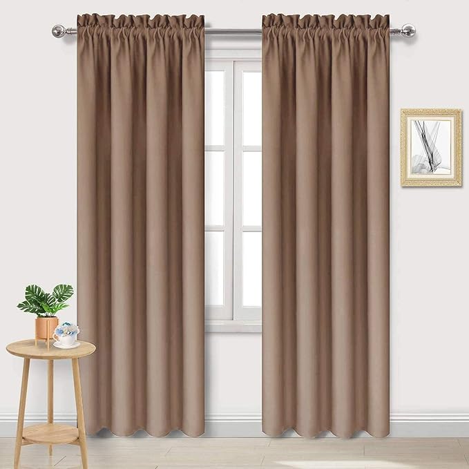 DWCN Blackout Curtains Room Darkening Thermal Insulated Bedroom Curtains Window Curtain Panels, 38 x 84 inches Long, Set of 2 Khaki Rod Pocket Drapes