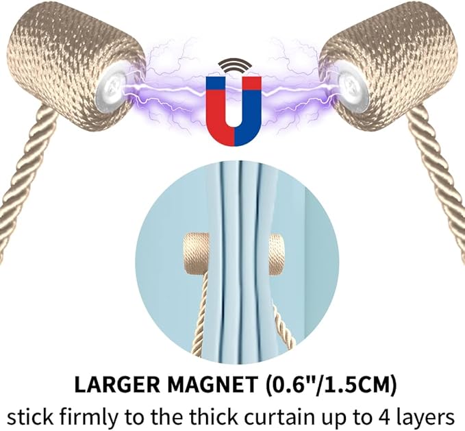 18 Inch Strong Magnetic Curtain Tiebacks, Curtain Holdbacks Modern Upgrade Strong 2021 New Twisted Style Decorative Drapery Rope Tie Backs(4 Pack Beige)