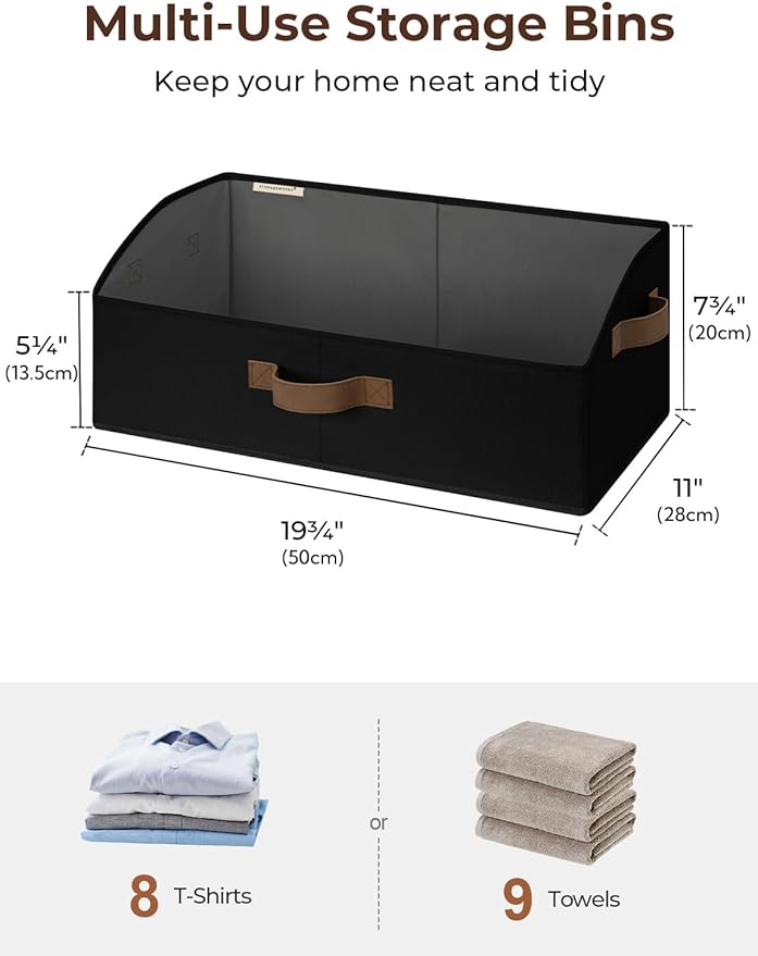 StorageWorks Closet Storage Bins, Trapezoid Organizer Box for Shelves, Fabric Clothes Bin, Foldable Organizing Baskets with Handles, Large, Black, 3-Pack