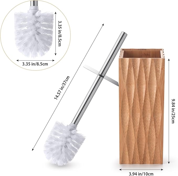 GOBAM Bamboo Toilet Bowl Cleaner with Holder for All Toilet Types, Hidden Stainless Steel Toilet Brush, Bathroom Cleaning Brushes, Toilet Accessories - Natural, with Pattern