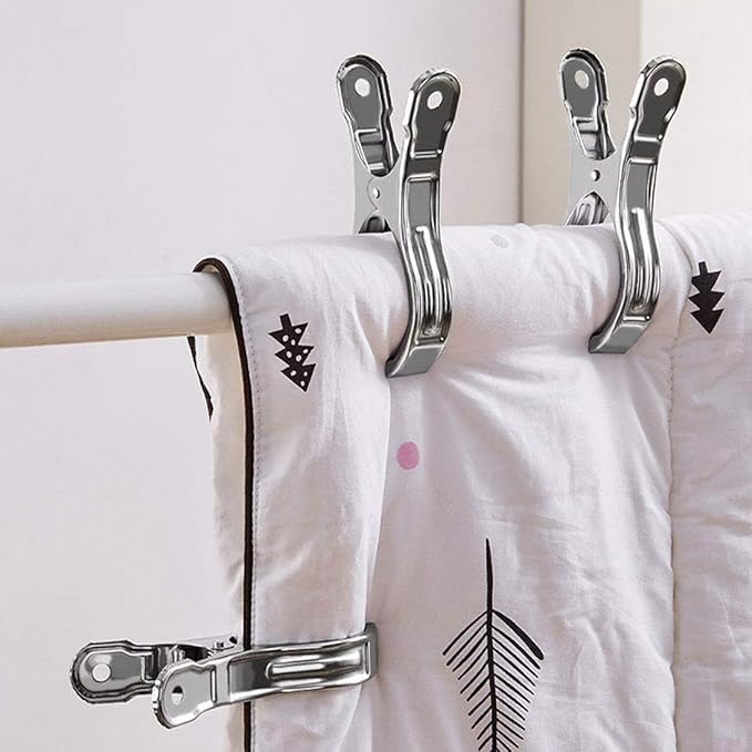 Large Heavy Duty Metal Clothespins 6 Packs Stainless Steel Clothespin,Big Beach Chair Towel Clips,Clamp for Quilt,Outdoor Light Clips