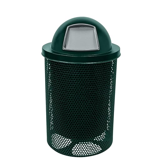 COATEDOUTDOORFURNITURE RDT-P-DGRN Heavy Duty Round Trash Receptacle with Dome Top, Liner Included, 32 Gallon, Dark Green, Made in America