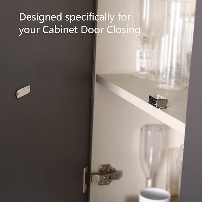 Mousike Cabinet Magnets 30lb Stainless Steel Magnetic Door Catch with Strong Magnetic for Kitchen Cupboard Wardrobe Closet Cabinet Door Drawer Latch (2.1"(Silver 12 Pack))