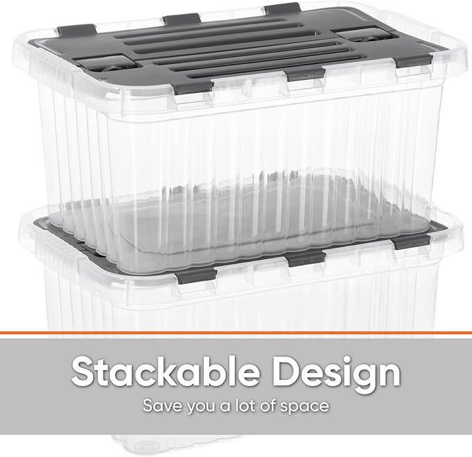 Superio Storage Bins with Lids, Clear Plastic Containers for Organizing, Stackable Totes, BPA Free, Odor Free, Organizer Boxes for Home, and Dorm (2 Pack, 15"x10"x7")