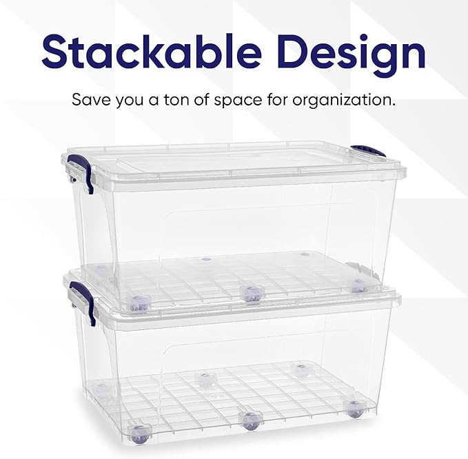 Superio Storage Bins with Lids, Clear Plastic Containers for Organizing, Stackable Totes, BPA Free, Odor Free, Organizer Boxes for Home, and Dorm (4 Pack, 32 Quart)