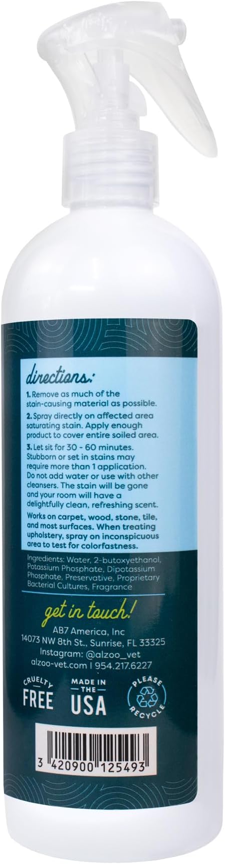 ALZOO Stain & Odor Remover, Quickly Lifts & Dissolves Pet Stains & Helps Eliminate Odors, 100% Plant-Based Active Ingredients, Apple Blossom Scent, 16 Fl. Oz Spray Bottle