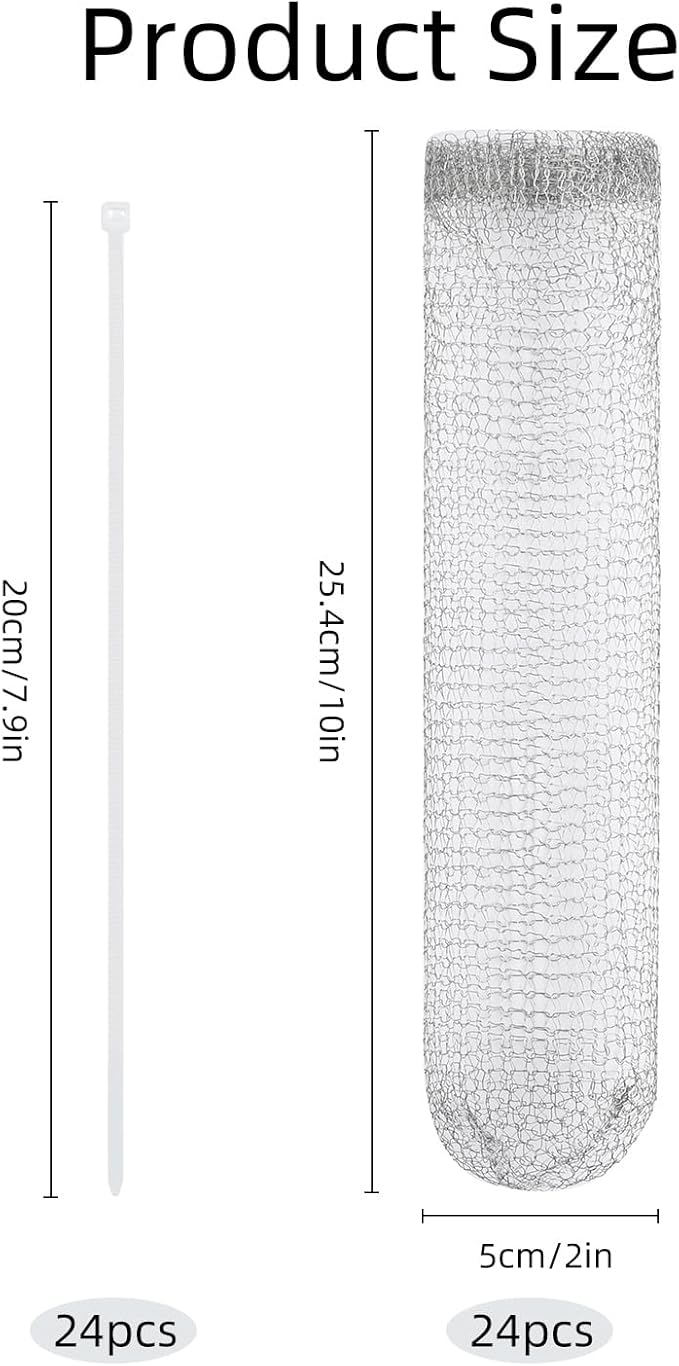 24PCS Lint Traps for Washing Machine, Stainless Steel Mesh Snare Trap Washer Hose Lint Catcher Laundry Mesh Washer Hose Filter with 24 PCS Cable Ties