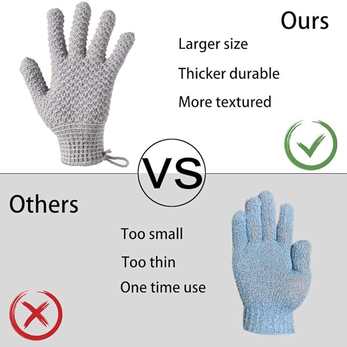 Bath Exfoliating Gloves - 4 Pcs Lengthened and Large Scrubbing Gloves for Shower, Spa, Massage - Scrub Mitts for Body, Face, Hand and Foot (Black and Gray)