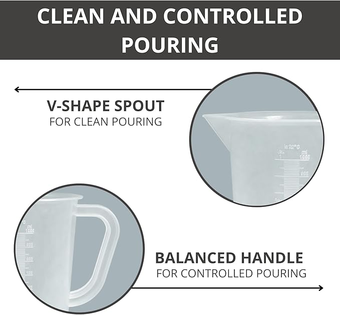 Plastic Graduated Measuring and Mixing Pitcher - 1000ml Plastic Graduated Measuring Pitcher - Large Cylinder Graduated Measuring Container with Handle and Pour Spout - 1 Liter