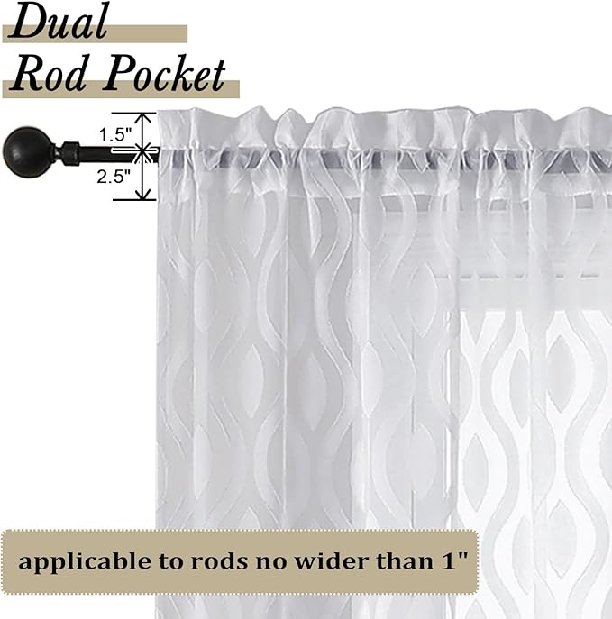 Aiyufeng White Sheer Curtains Tiers 36 Inch Length 2 Panels Set, Airy Lightweight Clip Jacquard Small Window Curtains, Modern Wavy Line Textured Voile Sheer Curtains for Small Windows, 40"Wx36"L Inch