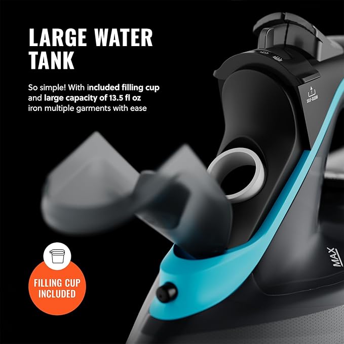 Pursteam SteamBurst+ 1750W Steam Iron, Ceramic Soleplate, Adjustable Steam, Burst of Steam, Self-Clean, Anti-Calc, Anti-Drip, Powerful & Long-Lasting Steam for All Fabrics