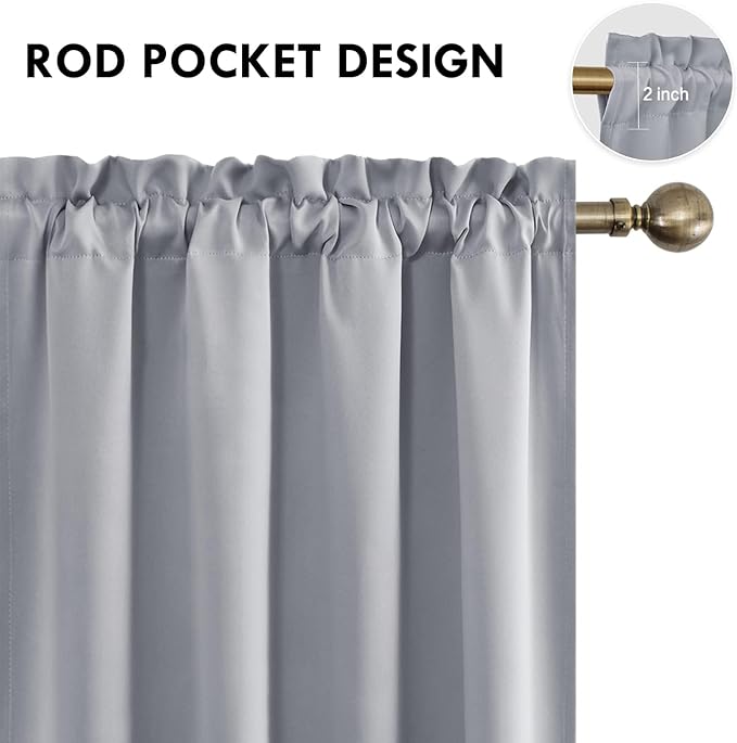 DWCN Blackout Curtains for Living Room Thermal Insulated, Energy Saving & Noise Reducing Bedroom Curtains, Silver Grey, W 70x L 84 Inch, Set of 2 Rod Pocket Curtain Panels