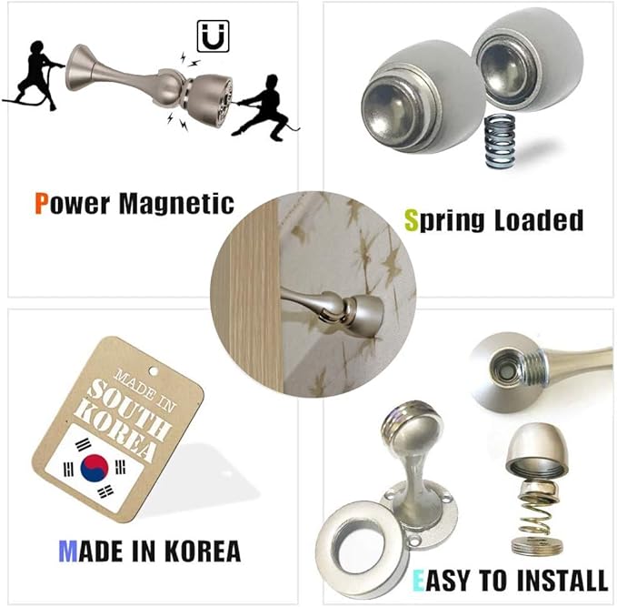 Magnetic Door Stop, Magnetic Door Catch, Door Holder, Door Stops, Wall Mounted, Floor Mounted, Door Banging Prevention (White, Small x 2pack)