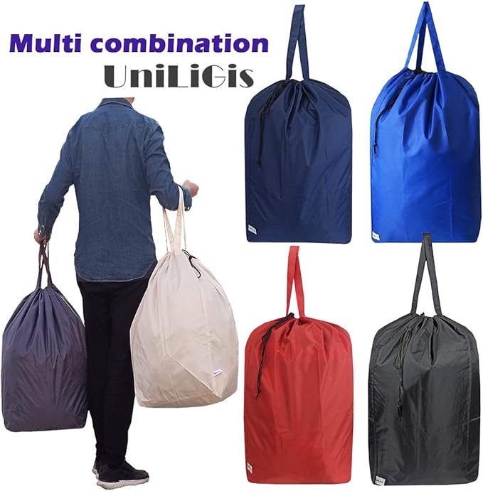 Tear Proof Nylon Laundry Bag with Handles (2 Pack),Travel Laundry Bag with Drawstring Closure,Dirty Clothes Bag Fit Most Laundry Hamper or Basket,27.5x34.5 in,Blue Aqua