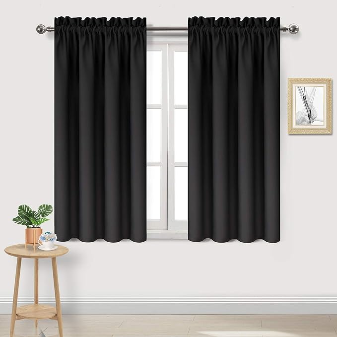 DWCN Black Blackout Curtains for Bedroom –Rod Pocket Thermal Insulated Room Darkening Drapes for Living Room, W 42 x L 54 Inch, 2 Panels