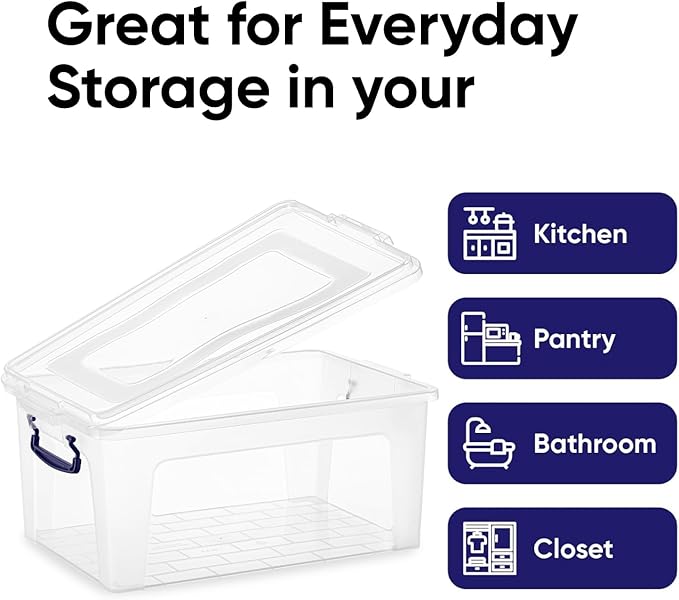 Superio Storage Bins with Lids, Clear Plastic Containers for Organizing, Stackable Totes, BPA Free, Odor Free, Organizer Boxes for Home, and Dorm (2 Pack, 28.5 Qt)