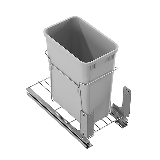 Dowell B15 Aluminum Base Wastebasket Pullout with Door Mount and 50Qt/13Gal Plastic Bin (4012 0115+50)