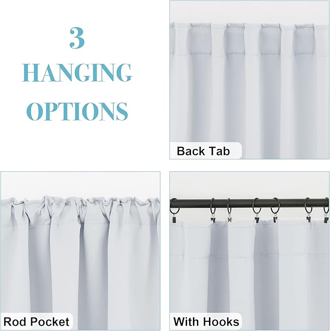 RYB HOME Room Darkening Kitchen Curtains 2 Panels Set,Thermal Insulated Small Window Treatment Heavy Duty Drapes Full Privacy Protection for Laundry Bedroom Bathroom, Greyish White, W42 x L63 inch