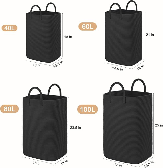 Laundry Basket,Woven Cotton Rope Laundry Hamper,60L Versatile Storage for Dirty Clothes,Baby Toys,and Blankets in Bathroom, Nursery,and Living Room