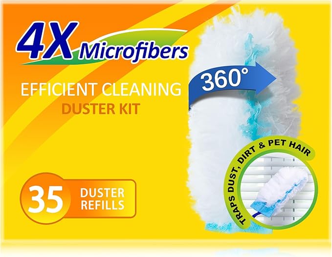 35 Duster Refills for Swiffer, Duster Refills Kit with & 2 Handle for Cleaning Home & Car, Heavy Duty Multi Surface for Office, Blinds, Ceiling Fans, Furniture