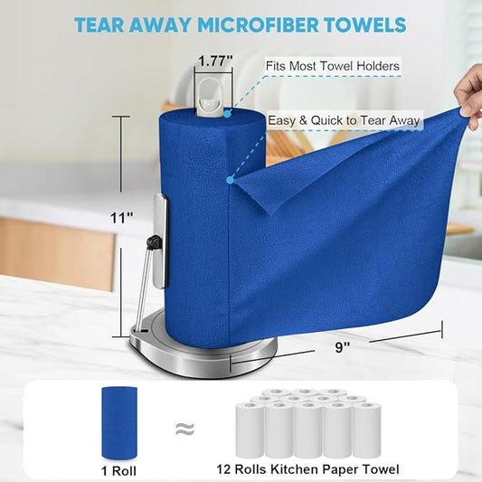 AIDEA Microfiber Cleaning Cloth Roll, Shop Towels 55 Sheets Washable, Microfiber Towels for Cars, Shop Rags Reusable Paper Towel for Automotive, House, Kitchen, Cleaning Supplies 11×9", Dark Blue