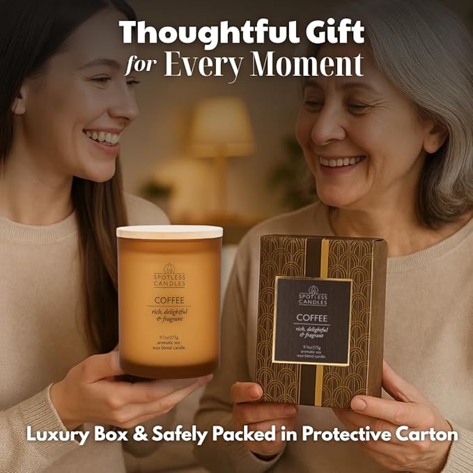 Coffee Candle - 9.7oz Frosted Jar Candles with Wooden Wick in Gift Box & Branded Shipper- Coffee Scented Candle