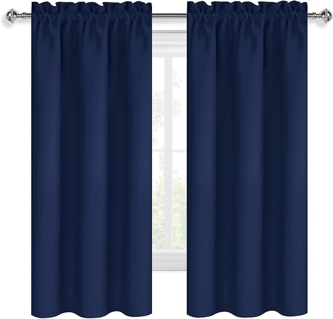 DWCN Navy Blue Blackout Curtains for Bedroom 72 Inches Long 2 Panels Set Window Drapes Thermal Insulated Room Darkening Rod Pocket Curtains for Kids Boys Room (W38 x L72 Inch, Navy Blue)