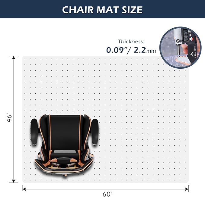Chair Mat for Carpet, SALLOUS 46" x 60" Office Chair Mat for Carpeted Floors, Heavy Duty Vinyl Floor Mat with Grips, Floor Protector Computer Desk Mat for Home Office (Clear, Rectangular)