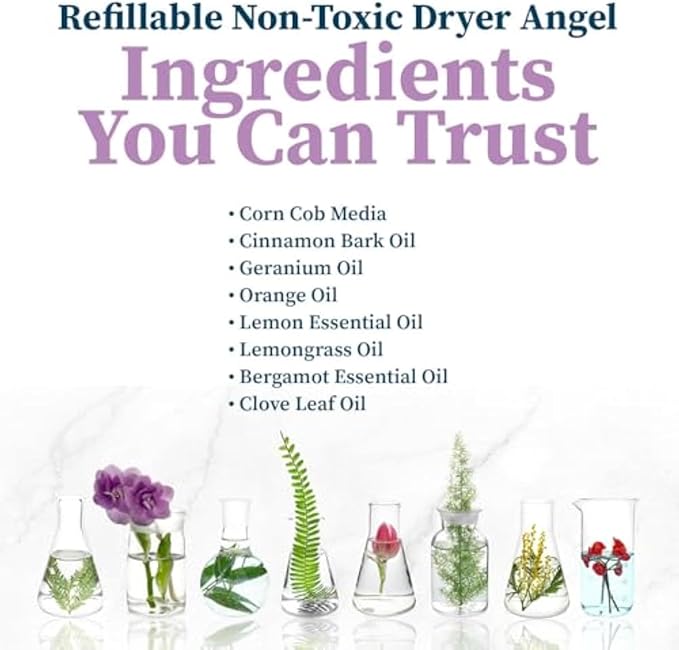 Truly Free Dryer Angel - Natural Dryer Sheet Alternative, Non-Toxic Reusable Fabric Softener Sheets and Scent Booster, Safe for Babies and Sensitive Skin, Laundry Room Essentials - 2 Packs + 2 Refills