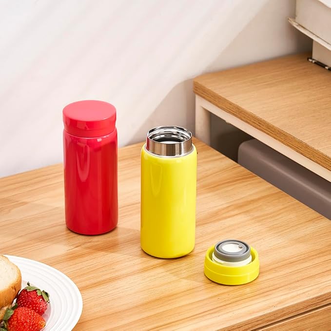 Mini Thermos Cute Water Bottle - 7 oz Tiny Insulated Vacuum 18/10 Stainless Steel Small Flask - Leak Proof & Spill Proof & Keeps Cold and Hot for Drink, Coffee, Tea - Yellow