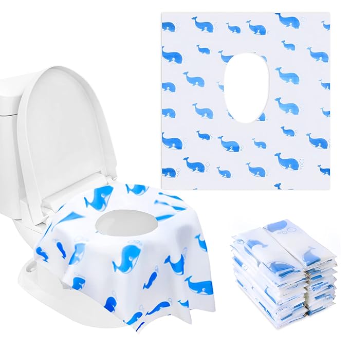41 Pack Toilet Seat Covers Disposable, Extra Large Disposable Toilet Seat Covers for Adults, Individually Wrapped Potty Training Liners with Non-Slip Adhesives for Kids in Home, Restrooms&Travel -Blue